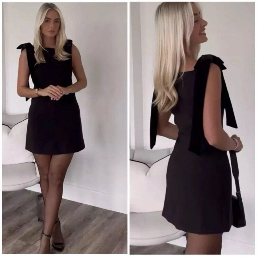 Zara Women’s Mini Dress Size L, Black Velvet Bows Sleeveless Cocktail Dress NWT